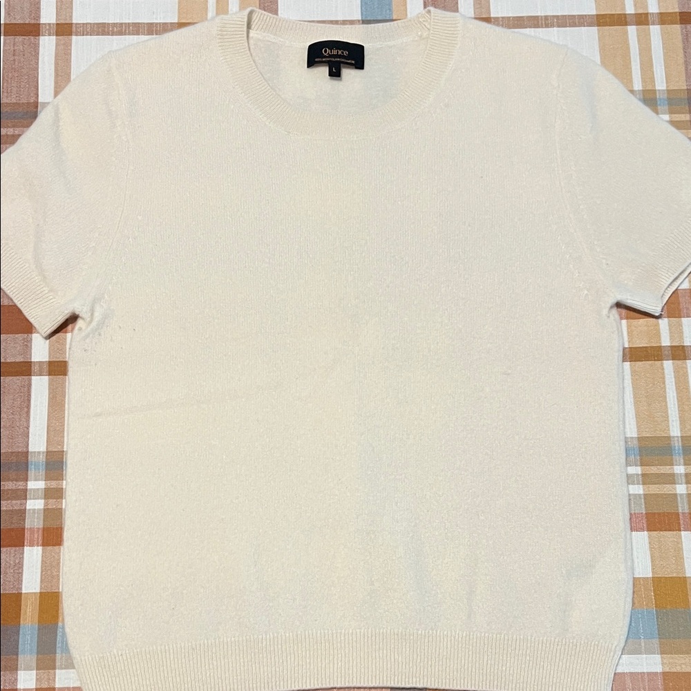 Quince Women’s Crewneck Short-Sleeve Cashmere Sweater in Cream
